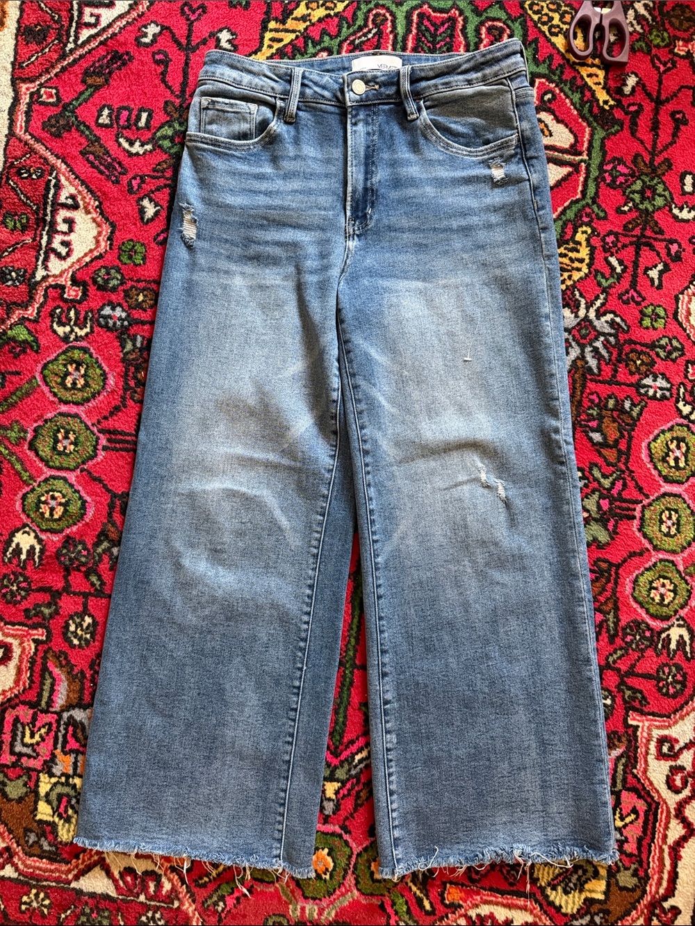 VERVET BY FLYING MONKEY Light Blue Wide-Leg Distressed Jeans